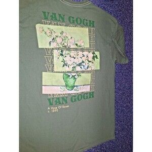 Pierce Archive Van Gogh A Vase of Roses Men's T-Shirt Size M Sage Green Graphic